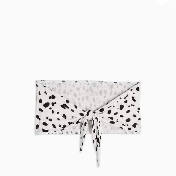 Topshop shired smocked Dalmatian print tie up Bandeau top - Picture 3 of 6